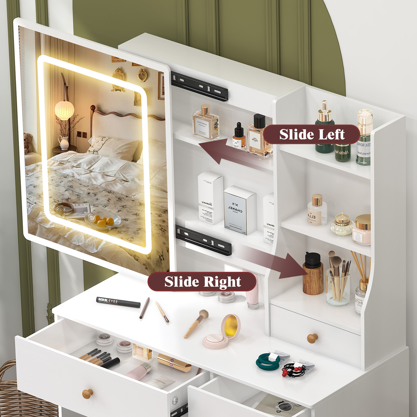 Teousev White Makeup Vanity Dr - Dressing Table Vanity With Lighted Mirror recension och pris
