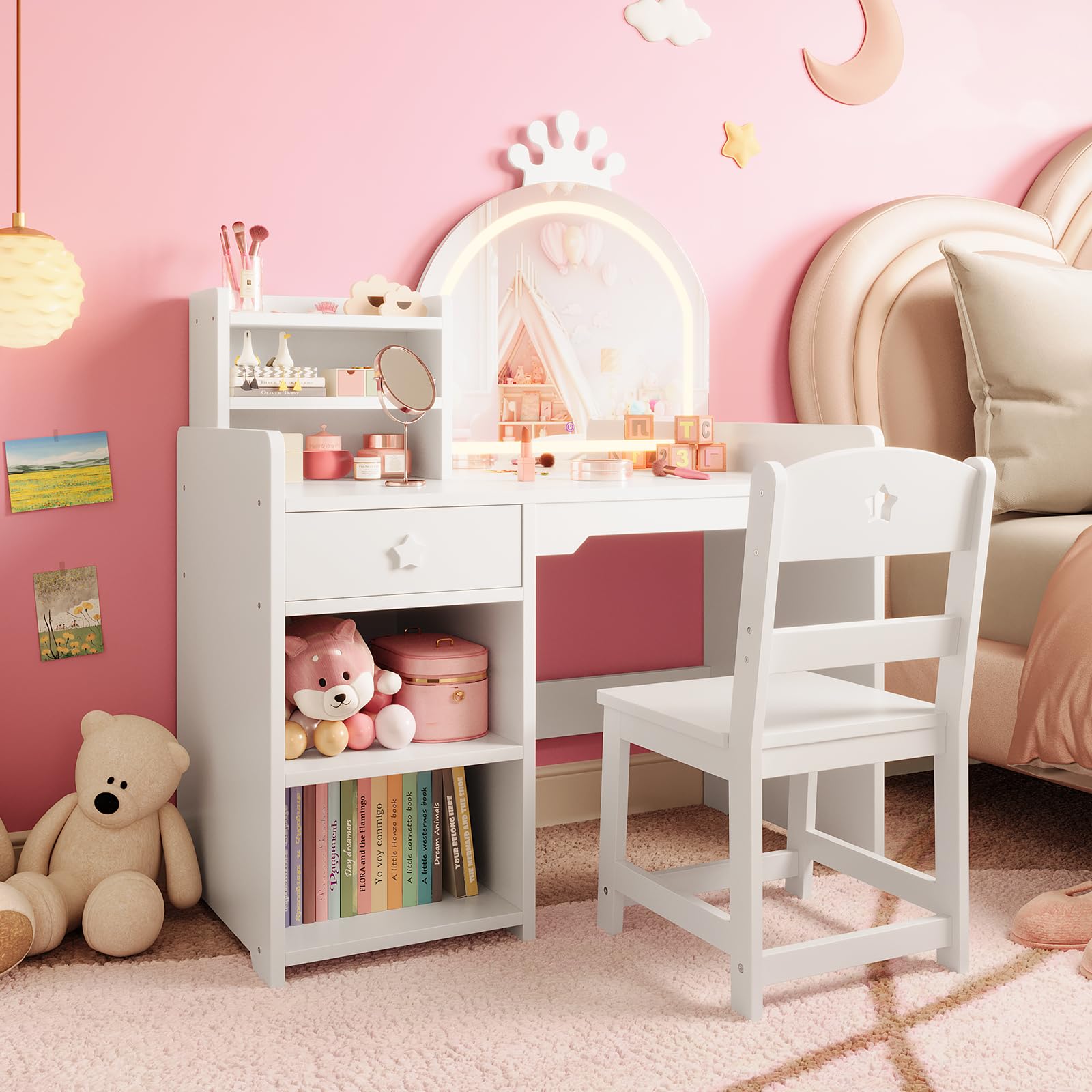 Kids Vanity Table & Chair Set  - Dressing Table Vanity With Lighted Mirror recension och pris