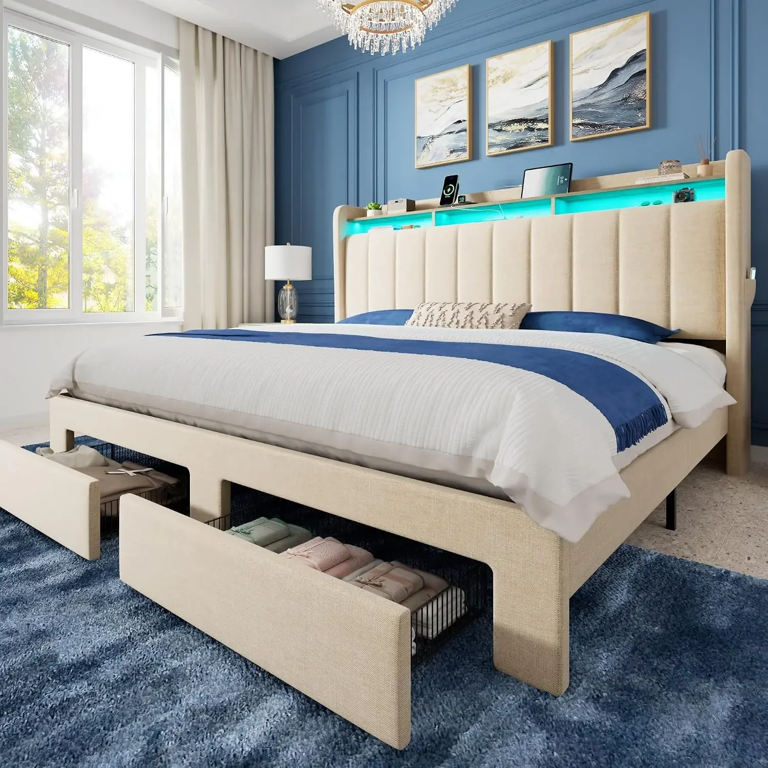 King Size Bed Frame with 2-Tie - King Size Bed Frame With Storage Drawers recension och pris