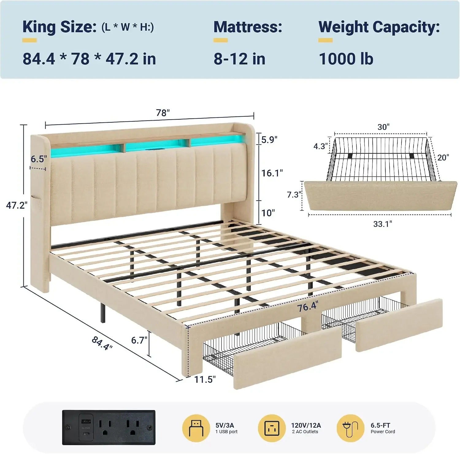King Size Bed Frame with 2-Tie - King Size Bed Frame With Storage Drawers recension och pris