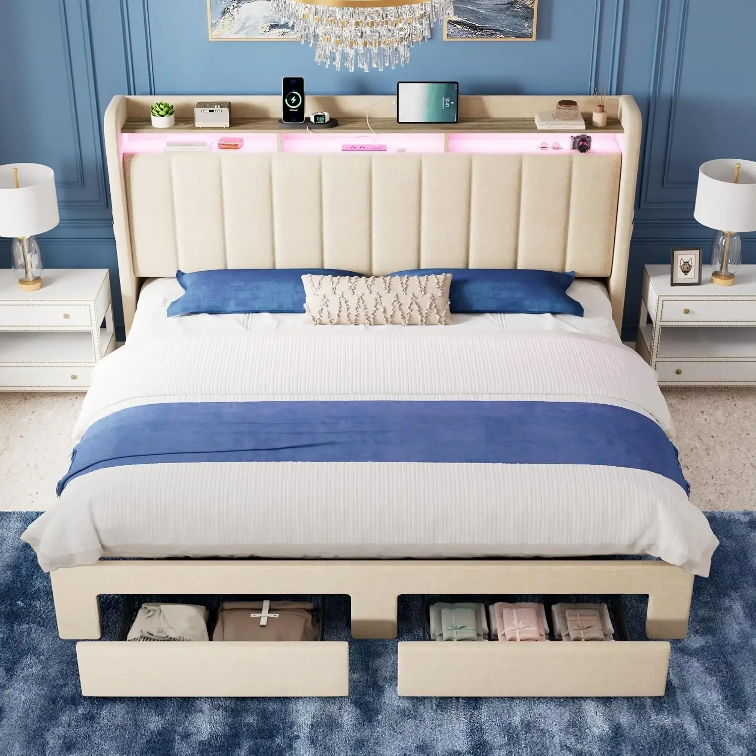 King Size Bed Frame with 2-Tie - King Size Bed Frame With Storage Drawers recension och pris