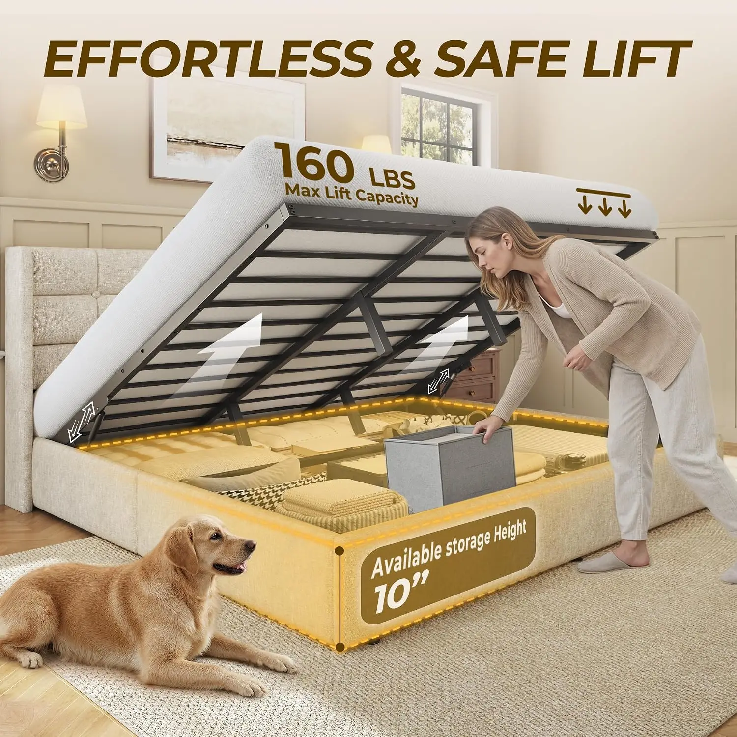King Size Lift Up Storage Bed  - Gas Lift Storage Bed Hydraulic recension och pris