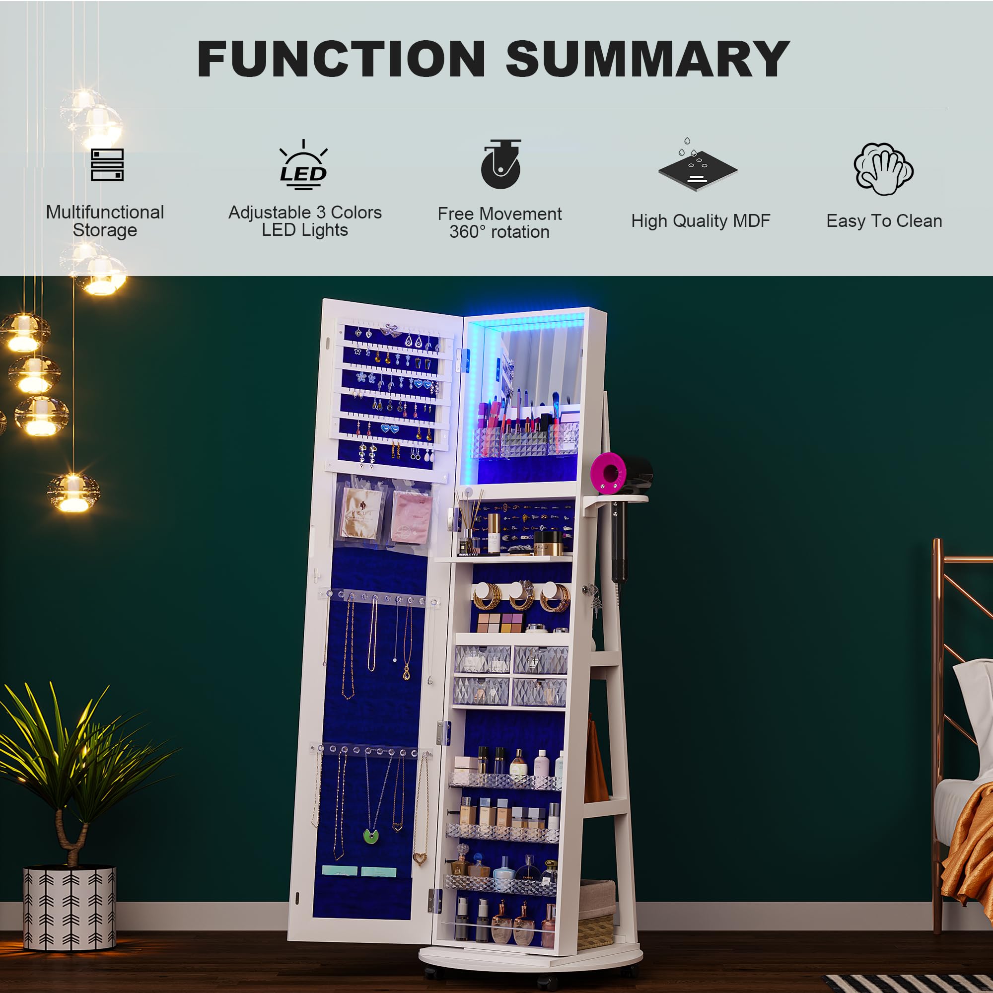 360° Swivel Jewelry Armoire wi - Full Length Mirror Jewelry Armoire recension och pris