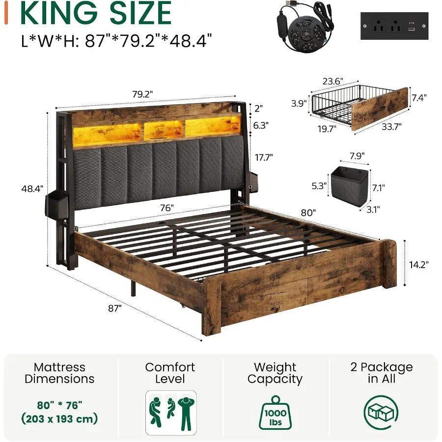 King Size Bed Frame with 2 Sto - King Size Bed Frame With Storage Drawers recension och pris