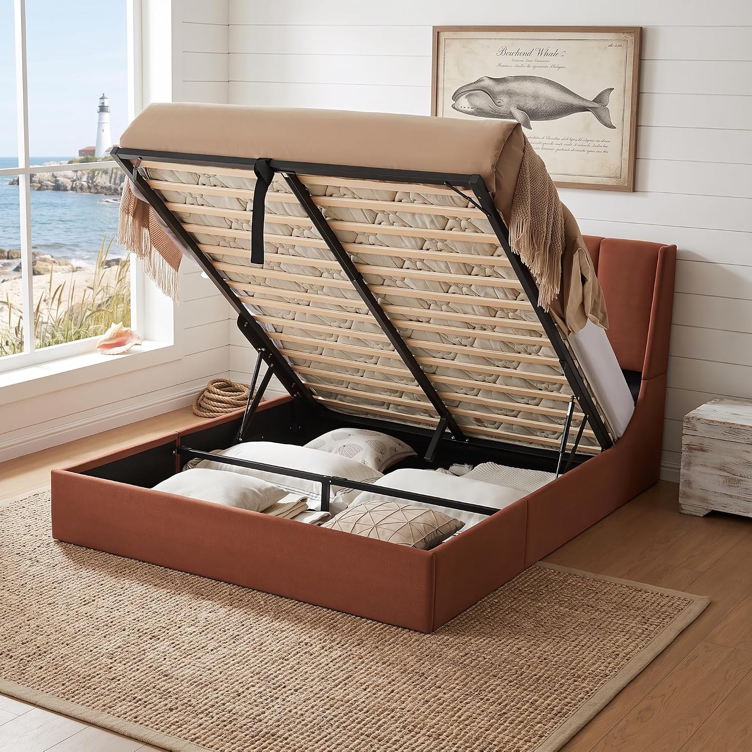 Queen Lift Up Storage Bed Fram - Gas Lift Storage Bed Hydraulic recension och pris