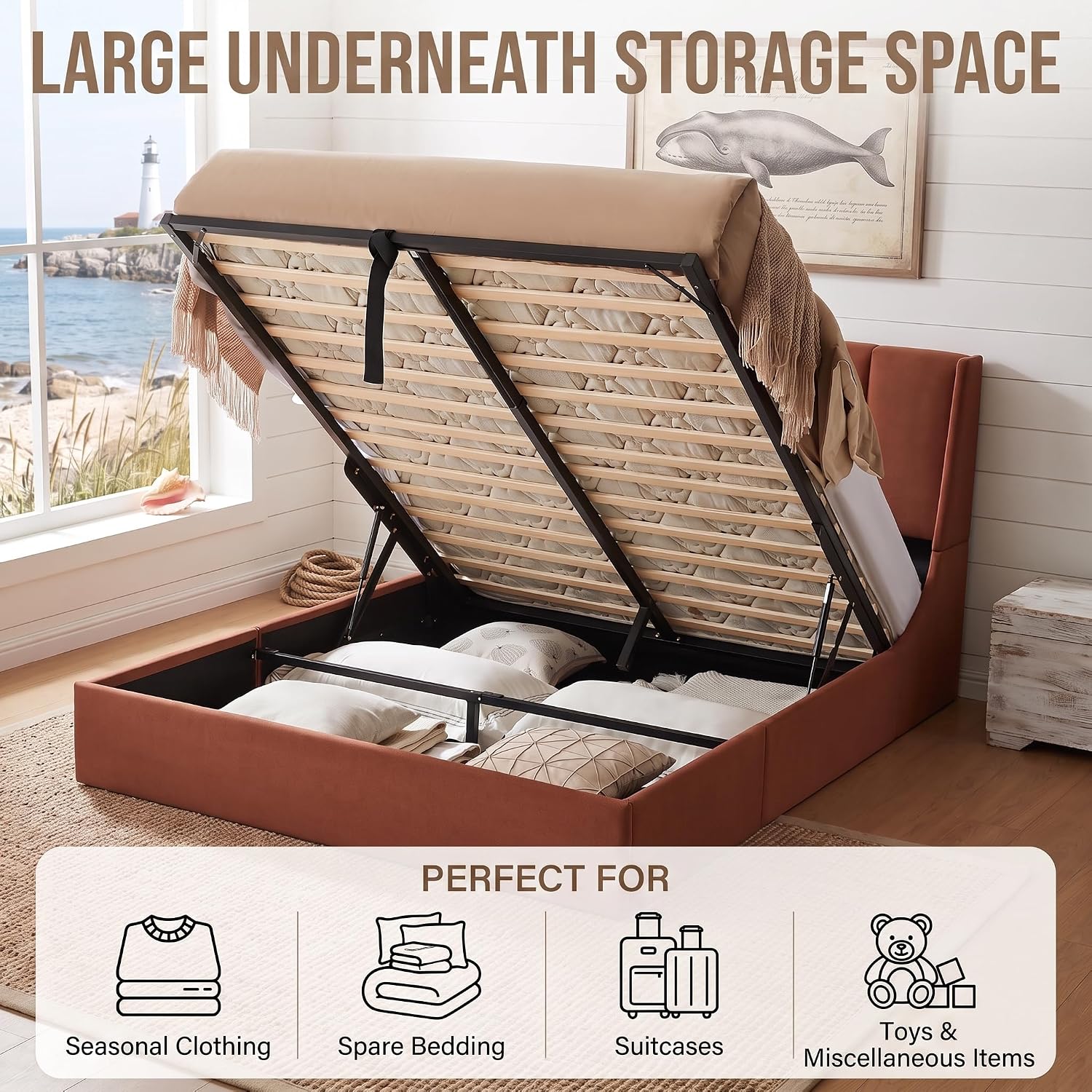 Queen Lift Up Storage Bed Fram - Gas Lift Storage Bed Hydraulic recension och pris