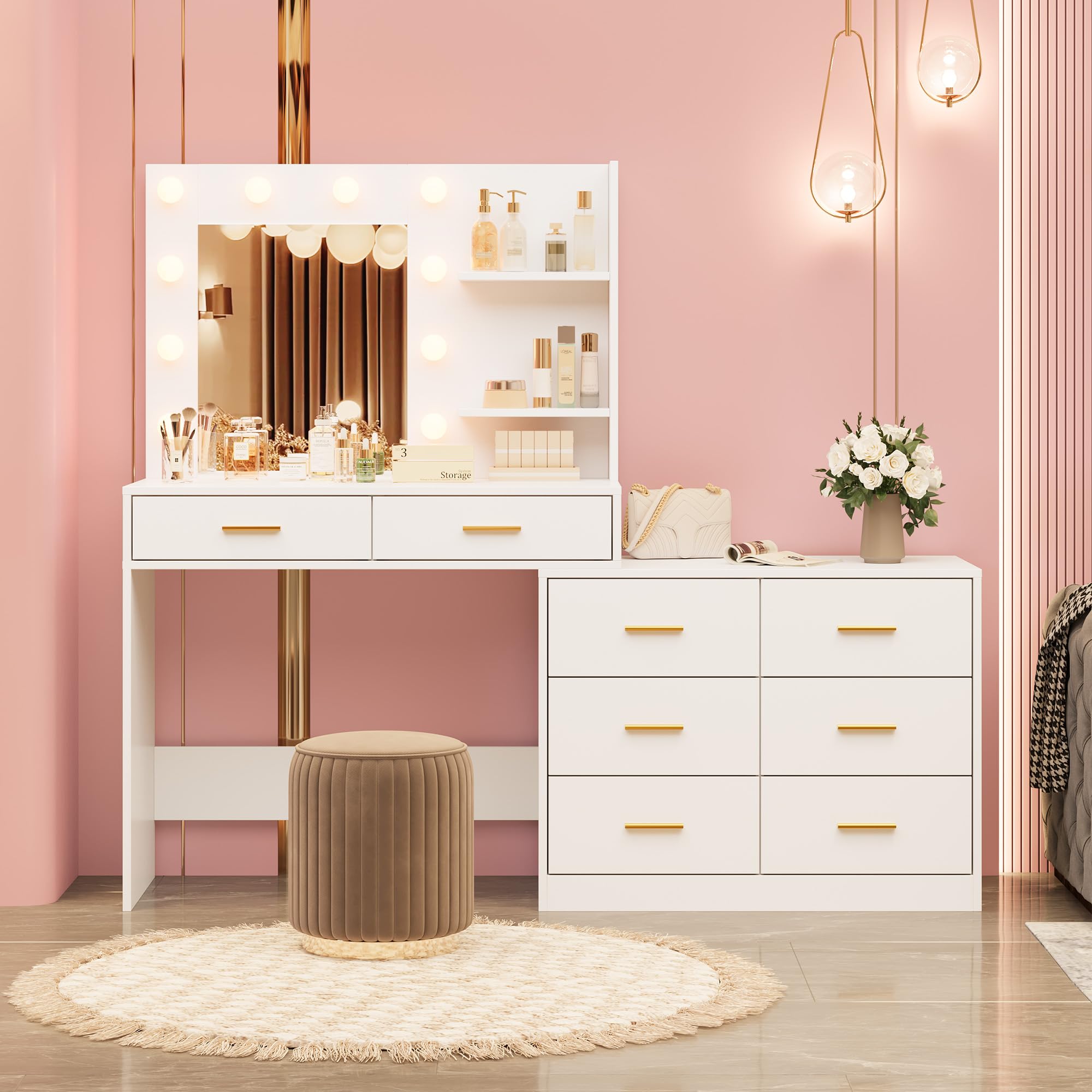 61in Vanity Desk with Mirror & - Dressing Table Vanity With Lighted Mirror recension och pris