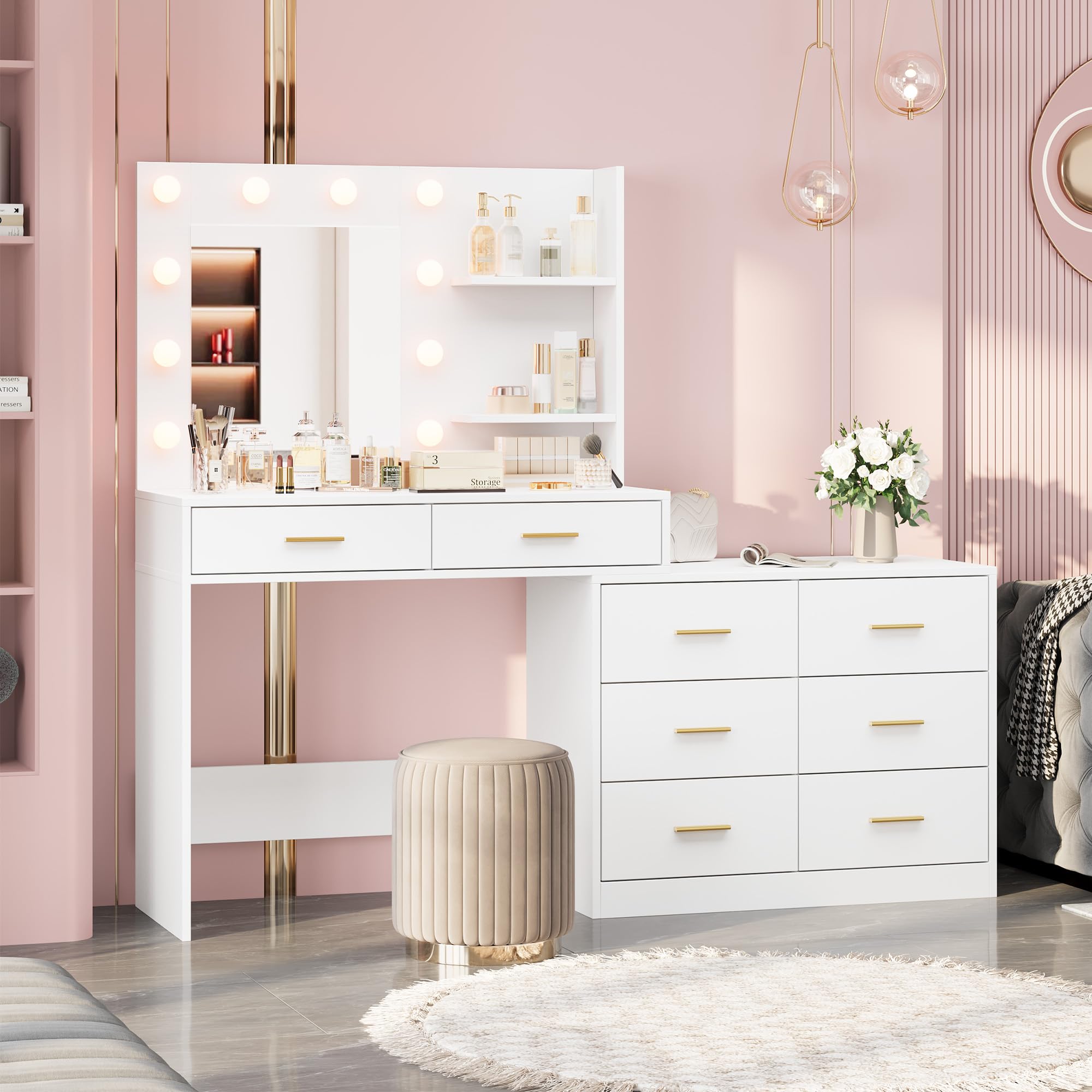 61in Vanity Desk with Mirror & - Dressing Table Vanity With Lighted Mirror recension och pris