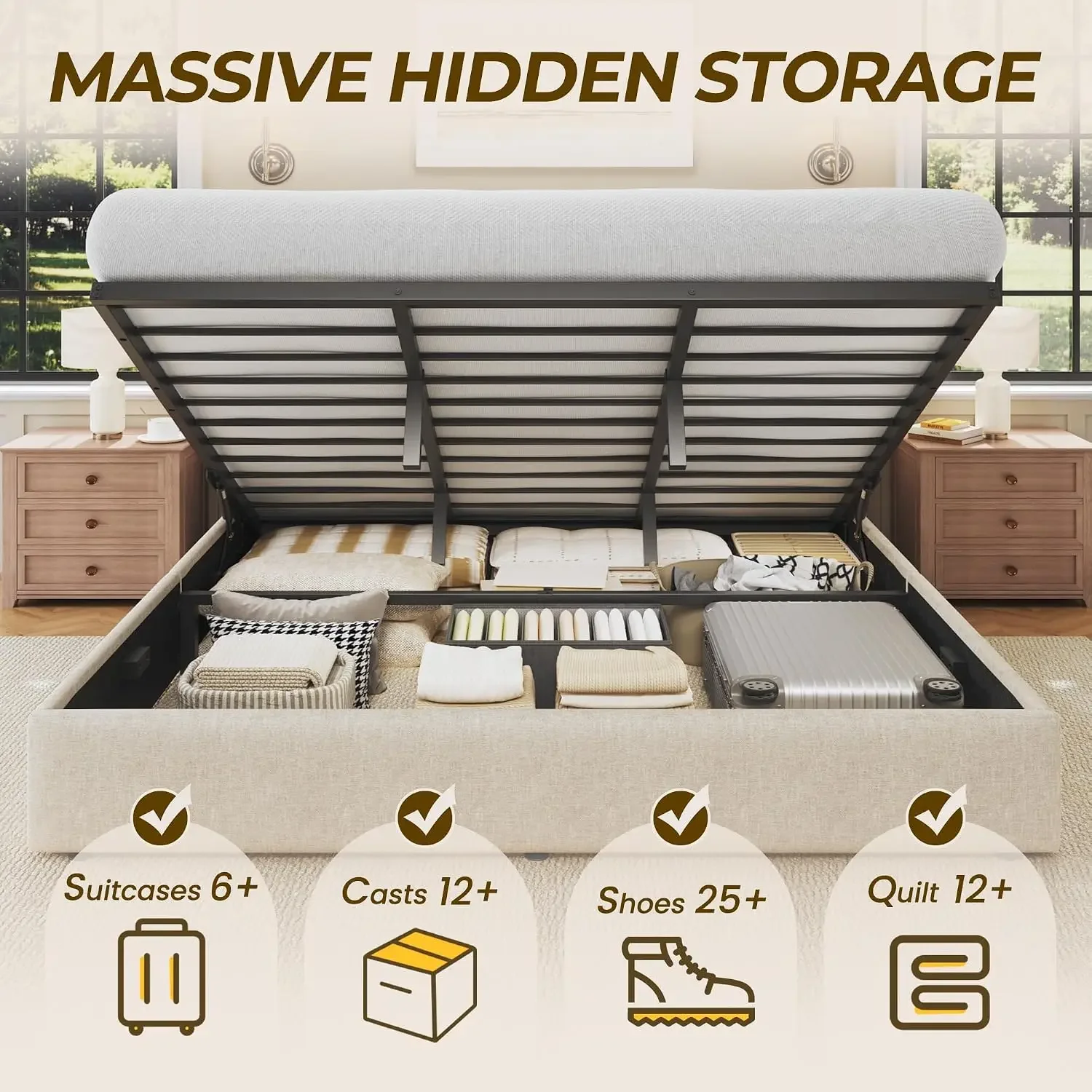 King Size Lift Up Storage Bed  - Gas Lift Storage Bed Hydraulic recension och pris