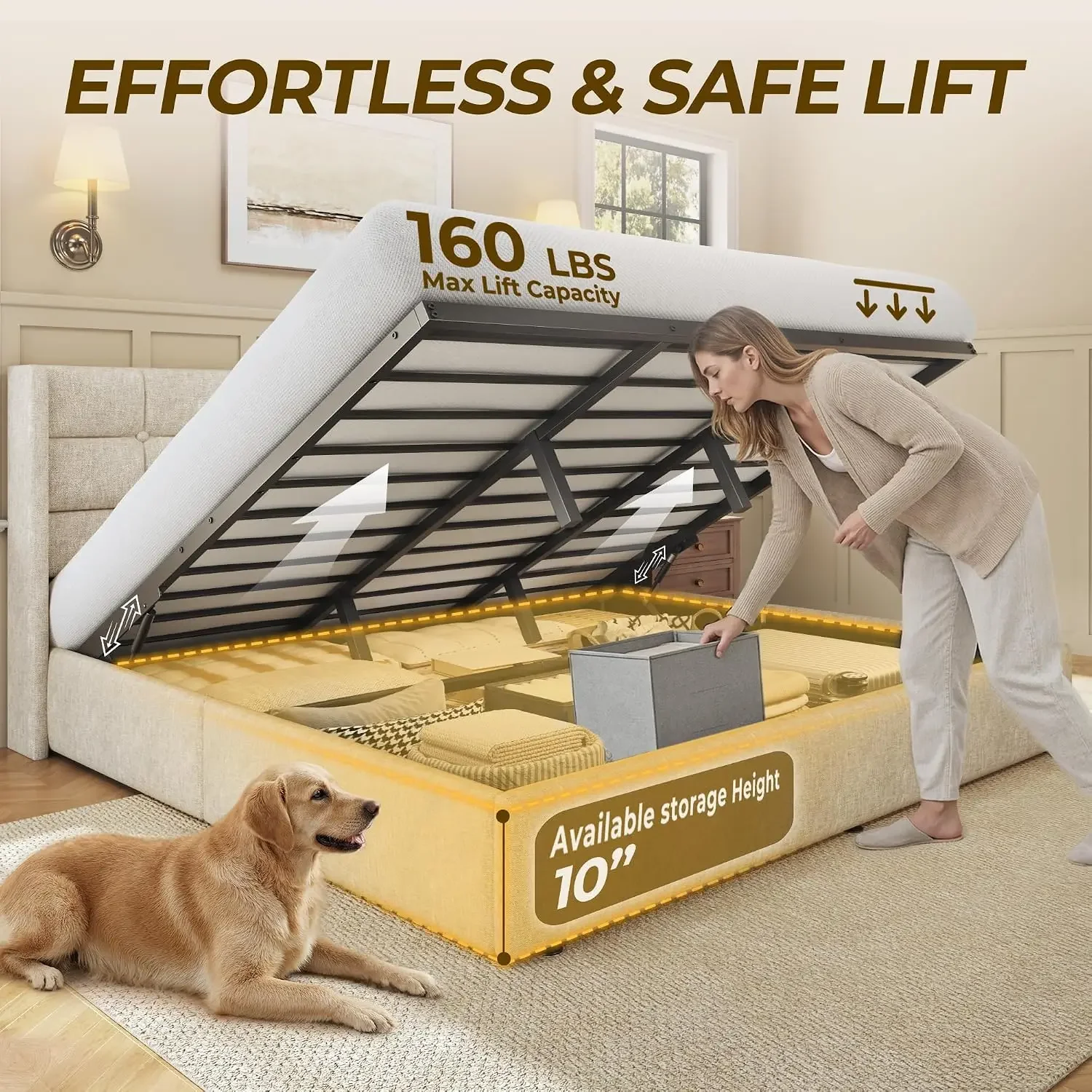 King Size Lift Up Storage Bed  - Gas Lift Storage Bed Hydraulic recension och pris